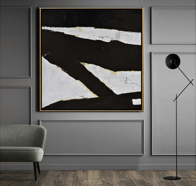 Large Abstract Art,Handmade Minimal Art Palette Knife Canvas Painting, Black White Beige - Hand Painted Aclylic Painting On Canvas